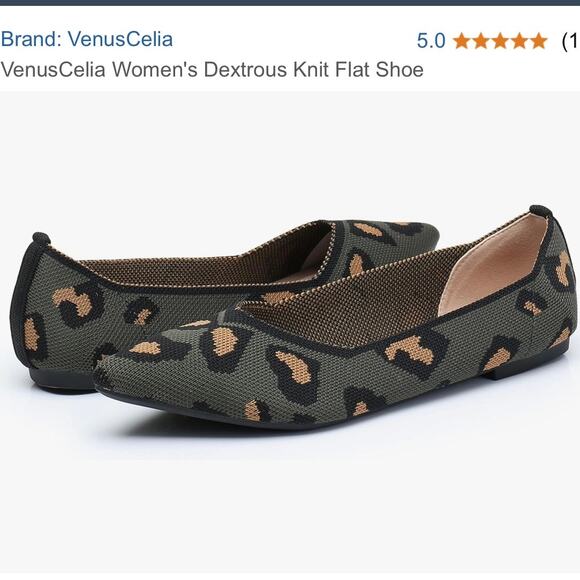 Women's Knit Flat Shoe‎ Leopard Olive - Picture 1 of 3